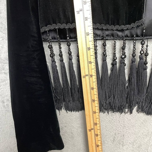 Vintage 80s Whimsigoth Velvet Cropped Fringe Tassel Evening Jacket Small Travel - Picture 7 of 9